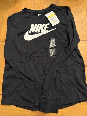 Nike Black Long Sleeve Tee with White Swoosh Logo
